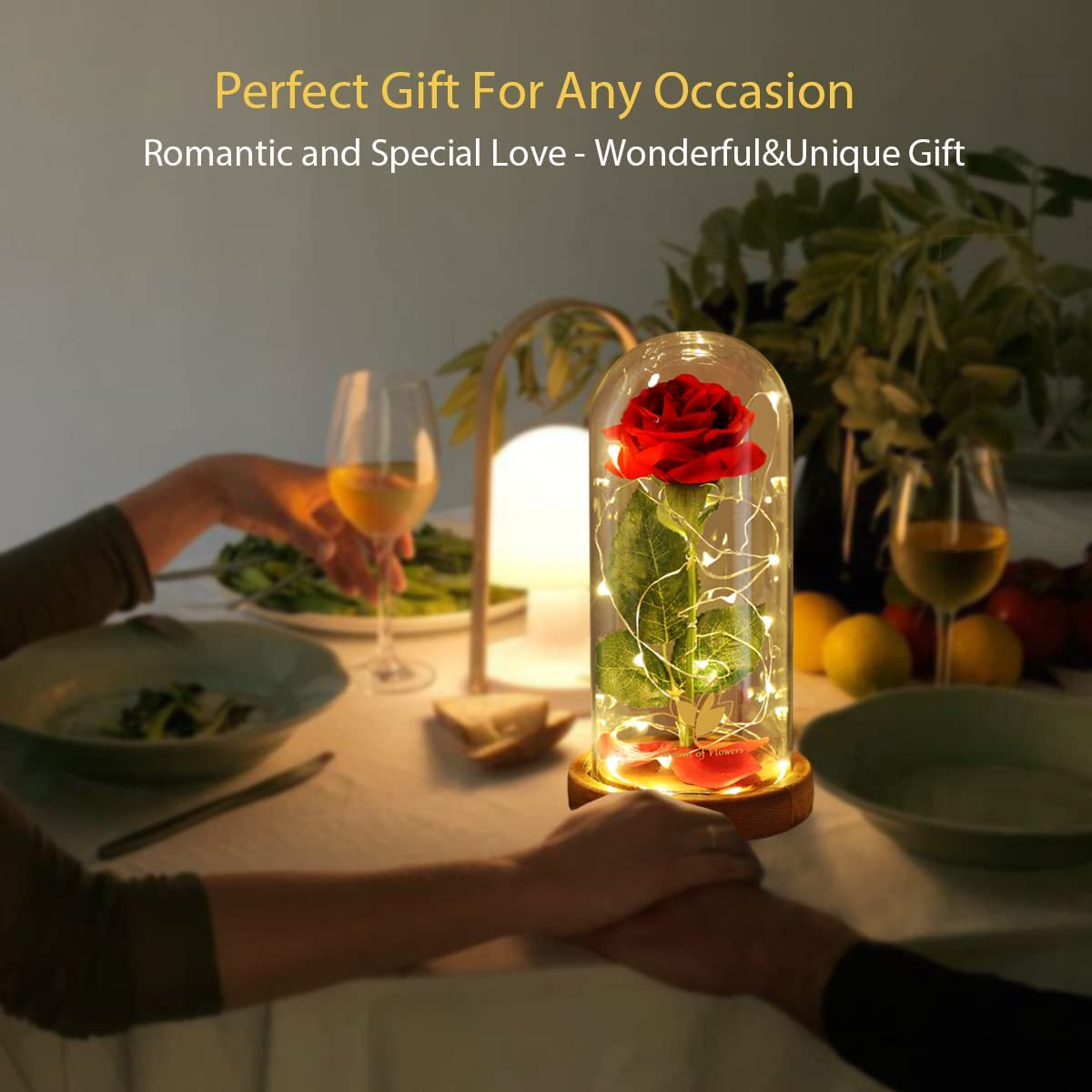 Birthday Gifts for Women,Beauty and the Beast Rose,Red Rose in Glass Dome with Lights,Flowers for Delivery Prime,Romanticflower Gifts for Women Mom Wife Girlfriend on Birthday, Anniversary, Wedding