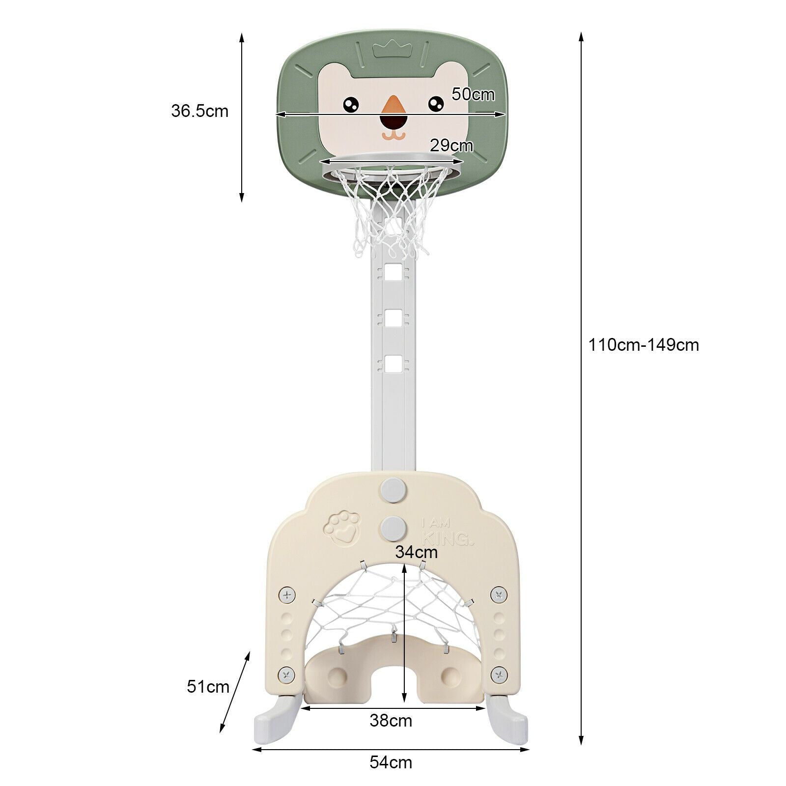 3-In-1 Basketball Hoop Set Stand with 5 Adjustable Height Levels