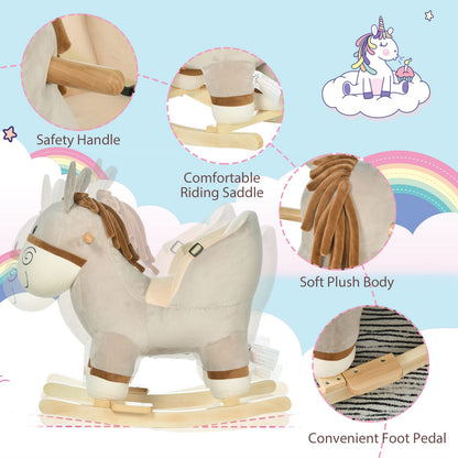 Cute Kids Ride-On Rocking Donkey W/ Sound Handlebars Seat Belt Plush Body
