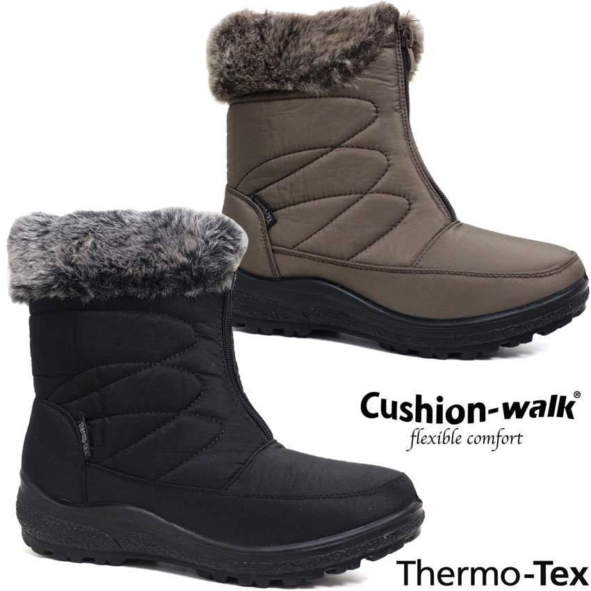 LADIES SNOW BOOTS WINTER THERMO TEX WARM THERMAL SKI FUR NON SLIP ANKLE BOOTS