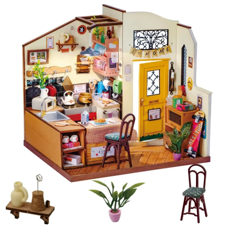 Rolife Cozy Kitchen 3D Wooden Puzzle DIY Miniature House Kit Gift for Kids DG159