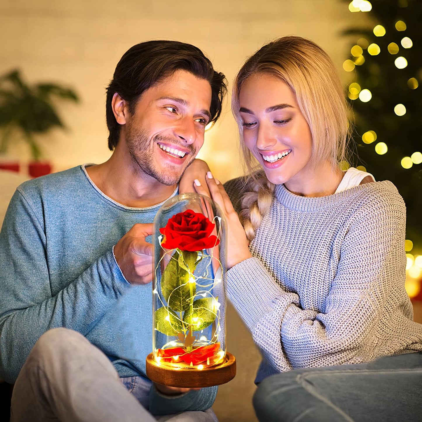 Birthday Gifts for Women,Beauty and the Beast Rose,Red Rose in Glass Dome with Lights,Flowers for Delivery Prime,Romanticflower Gifts for Women Mom Wife Girlfriend on Birthday, Anniversary, Wedding