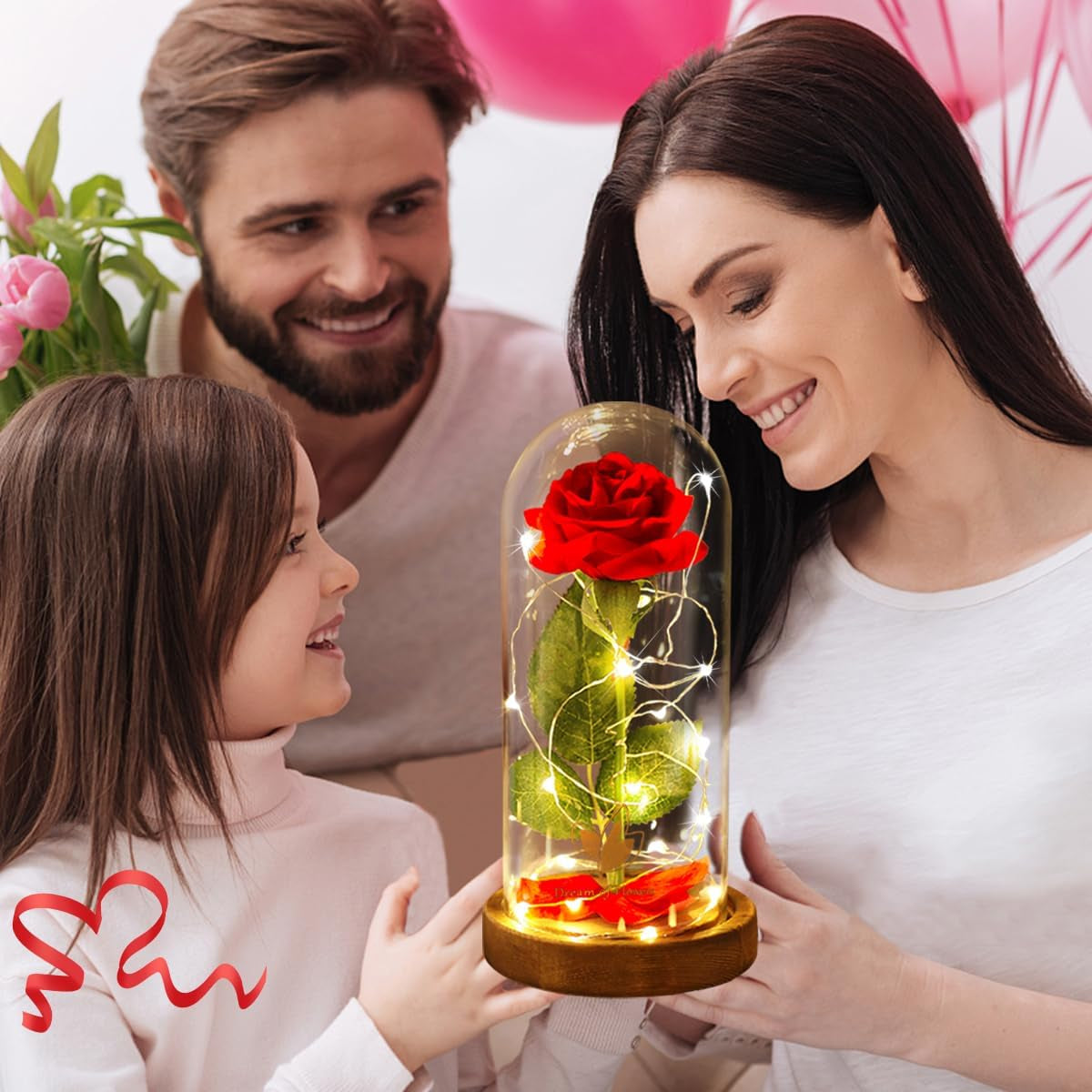 Birthday Gifts for Women,Beauty and the Beast Rose,Red Rose in Glass Dome with Lights,Flowers for Delivery Prime,Romanticflower Gifts for Women Mom Wife Girlfriend on Birthday, Anniversary, Wedding