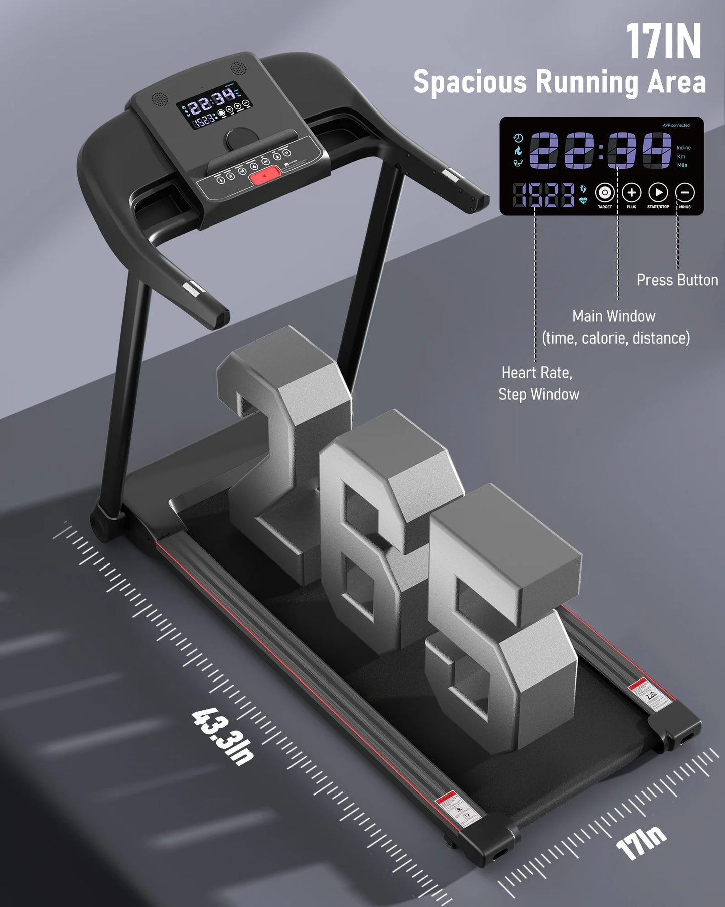 Treadmill Folding Electric Treadmill Bluetooth Voice Control Exercise Treadmill for Home Office Speed Range of 0.5 to 7.5 Mph