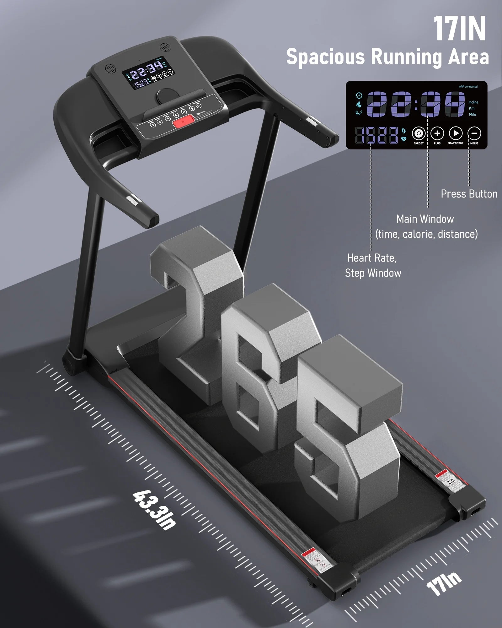 Treadmill Folding Electric Treadmill Bluetooth Voice Control Exercise Treadmill for Home Office Speed Range of 0.5 to 7.5 Mph