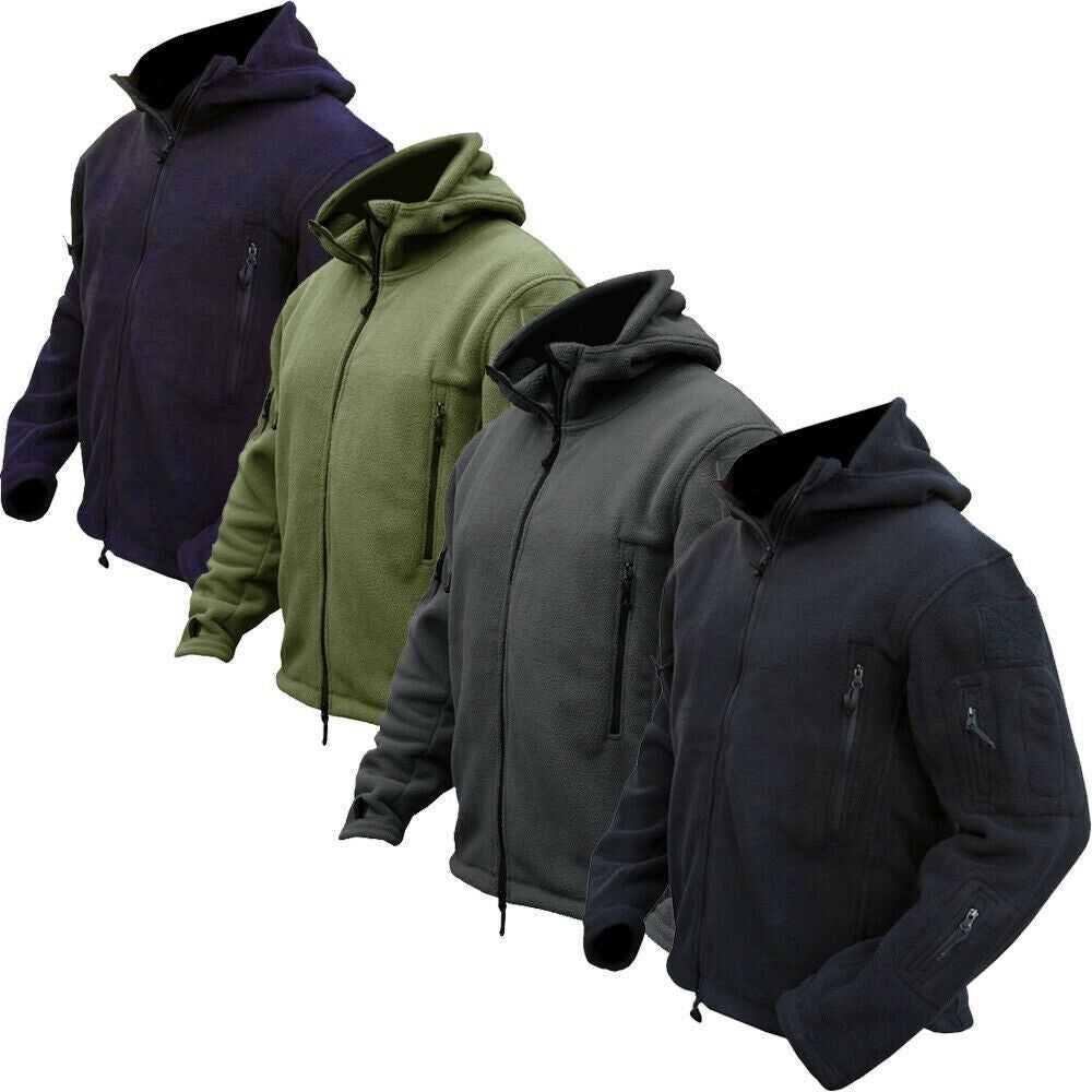 Men Casual Coat Tactical Recon Fleece Jacket Full Zip Army Hoodie Combat Hoody