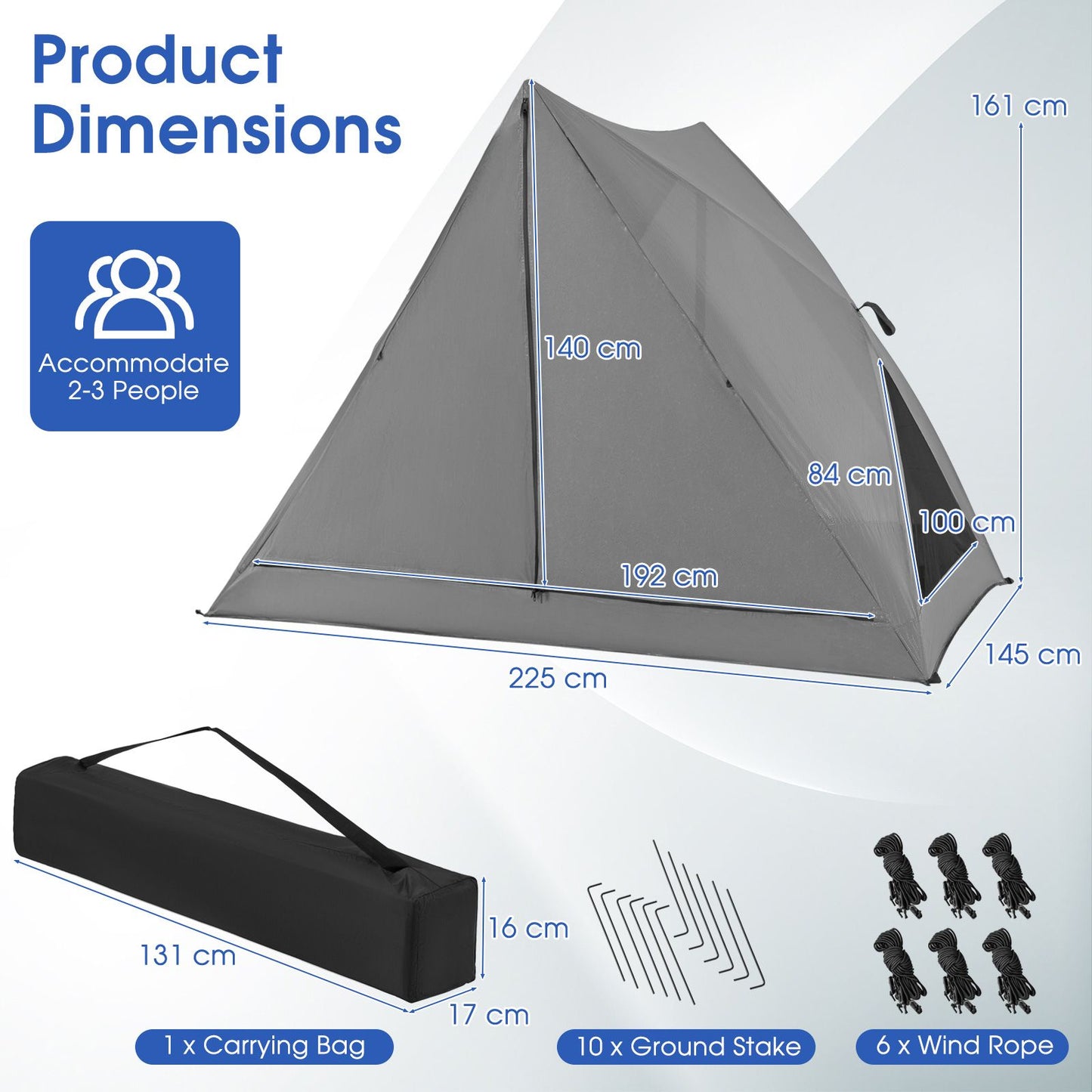 Pop-Up Camping Tent with Carry Bag and Rainfly for 2-3 People