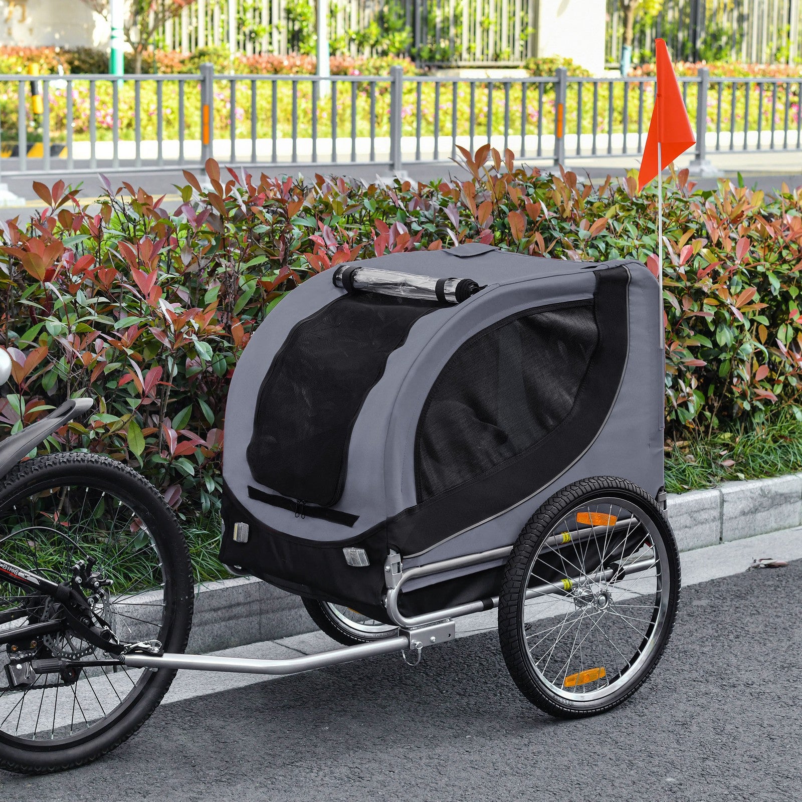 Pawhut Pet Bicycle Trailer Steel Dog Bike Carrier Water Resistant Travel Grey