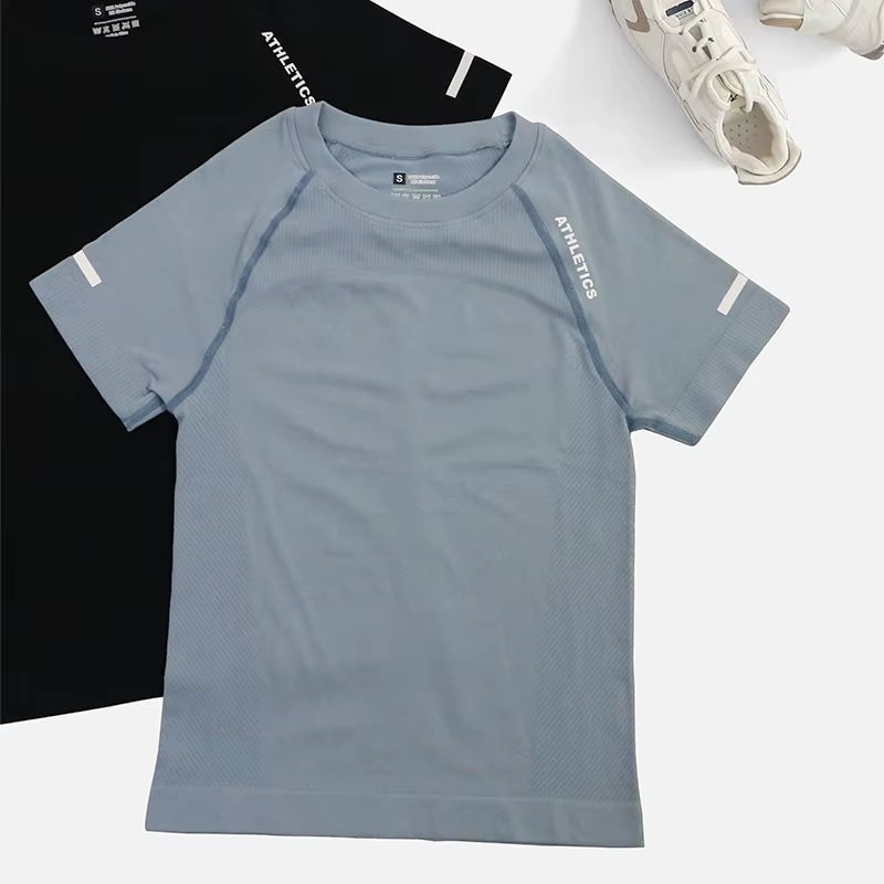 Women Seamless Yoga Tshirt Female Fitness 2 Piece Top Workout Gym Training Shirts Athletic Short Sleeve Yoga Letter T-Shirts