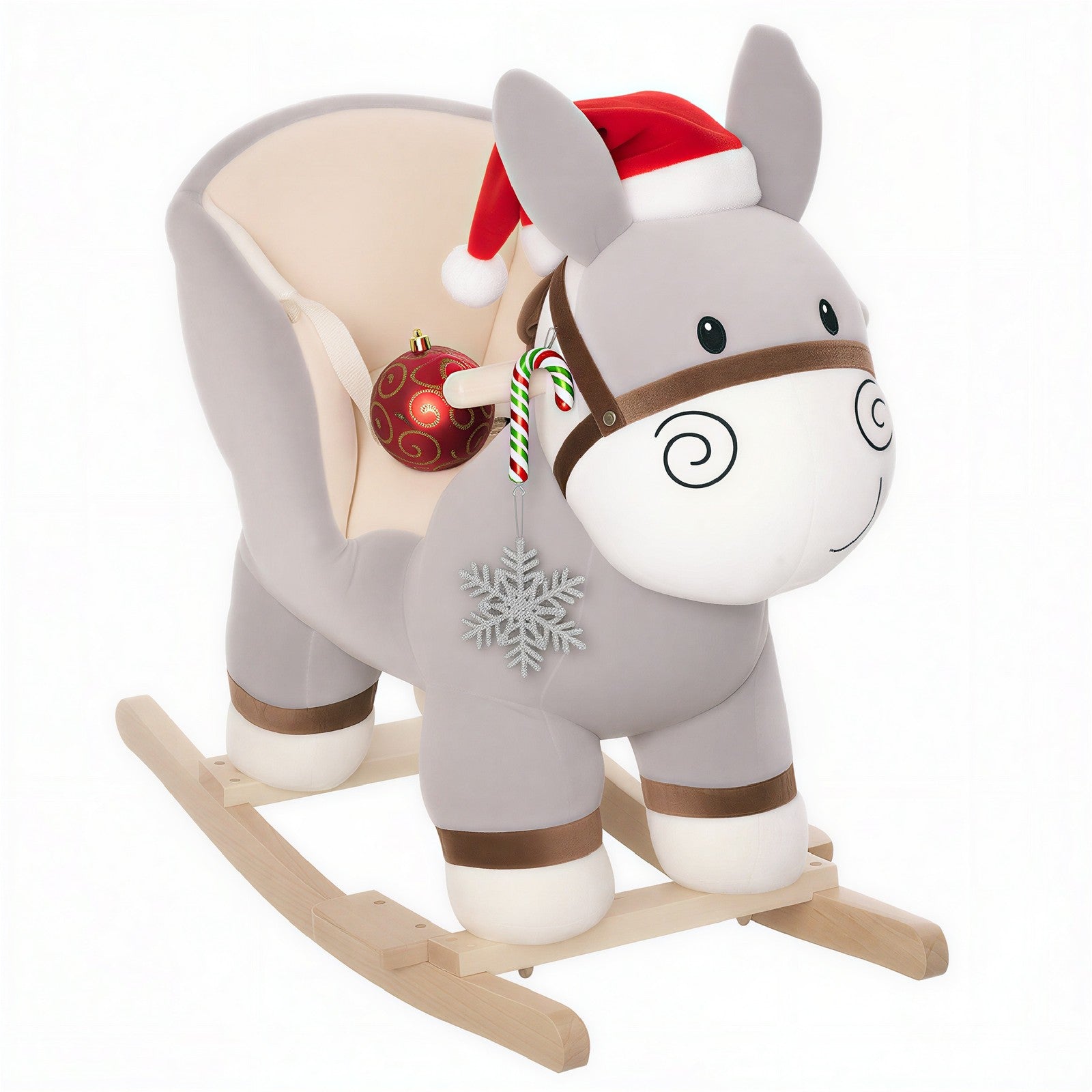 Cute Kids Ride-On Rocking Donkey W/ Sound Handlebars Seat Belt Plush Body