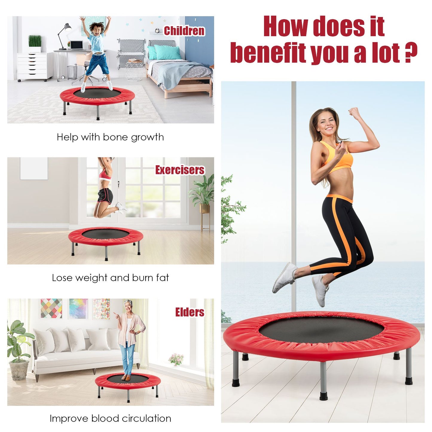 Foldable Mini Trampoline with Springs and Padded Cover