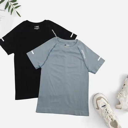 Women Seamless Yoga Tshirt Female Fitness 2 Piece Top Workout Gym Training Shirts Athletic Short Sleeve Yoga Letter T-Shirts