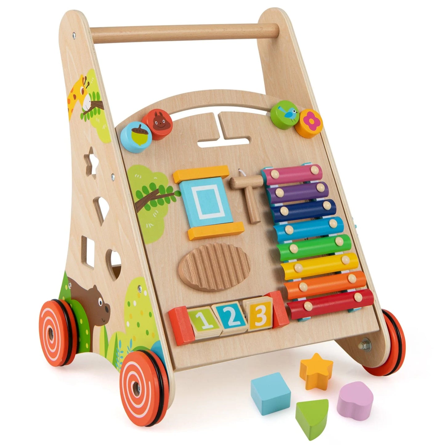 Wooden Baby Walker Push Walker with Learning Activity and Storage