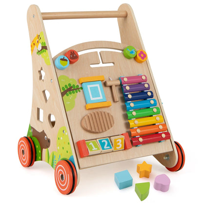 Wooden Baby Walker Push Walker with Learning Activity and Storage