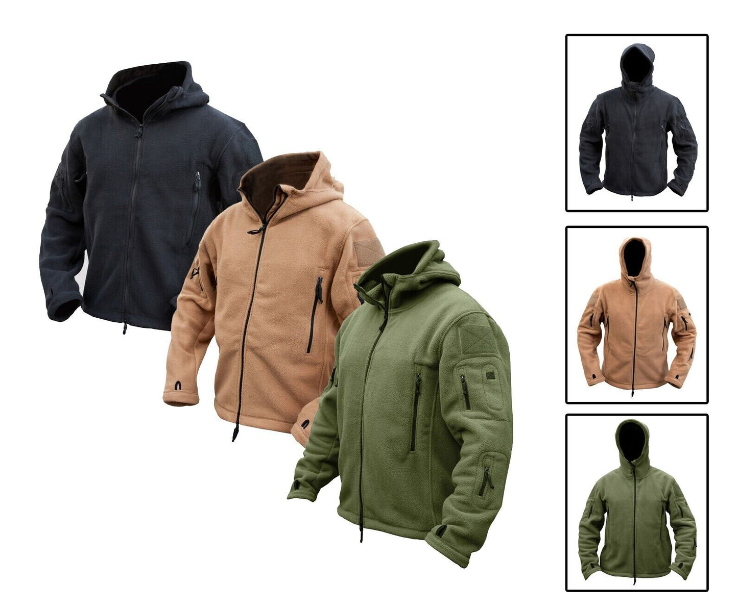 Men Casual Coat Tactical Recon Fleece Jacket Full Zip Army Hoodie Combat Hoody