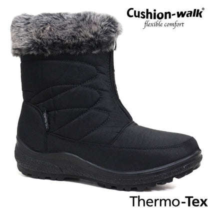 LADIES SNOW BOOTS WINTER THERMO TEX WARM THERMAL SKI FUR NON SLIP ANKLE BOOTS