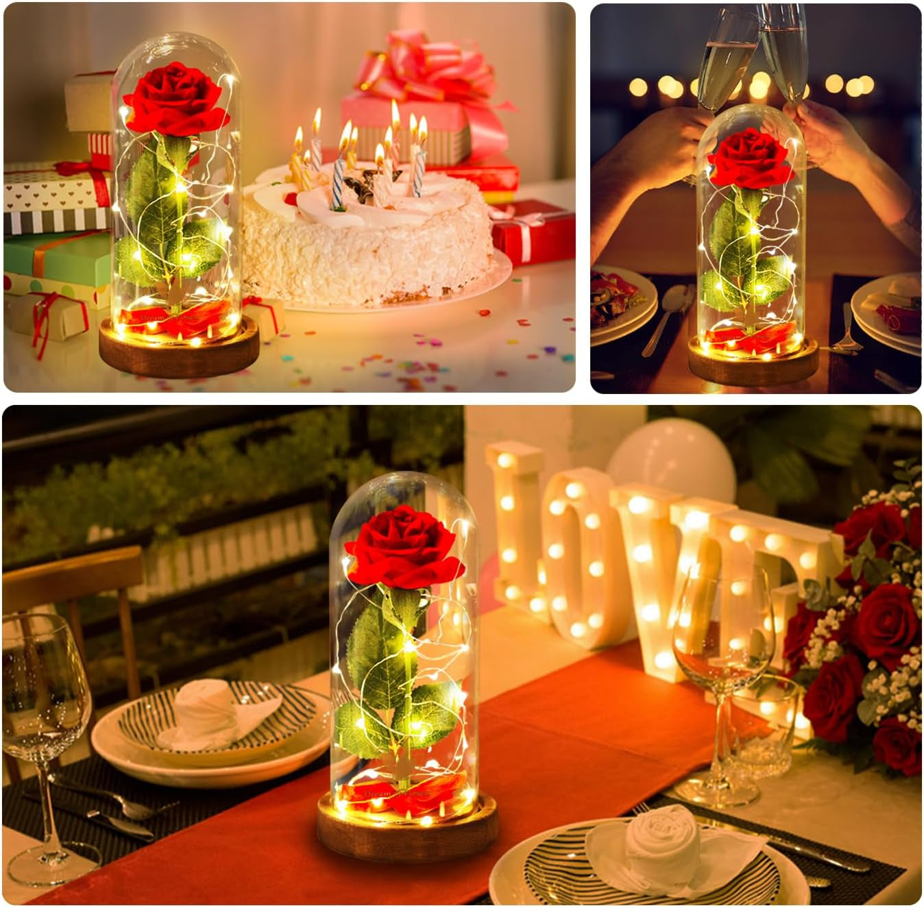 Birthday Gifts for Women,Beauty and the Beast Rose,Red Rose in Glass Dome with Lights,Flowers for Delivery Prime,Romanticflower Gifts for Women Mom Wife Girlfriend on Birthday, Anniversary, Wedding