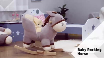Cute Kids Ride-On Rocking Donkey W/ Sound Handlebars Seat Belt Plush Body