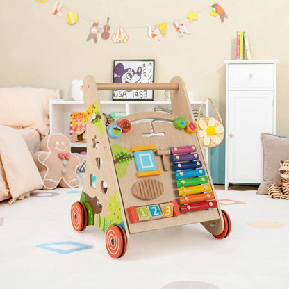 Wooden Baby Walker Push Walker with Learning Activity and Storage