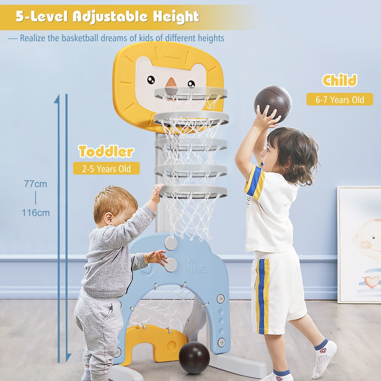 3-In-1 Basketball Hoop Set Stand with 5 Adjustable Height Levels