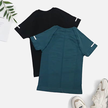 Women Seamless Yoga Tshirt Female Fitness 2 Piece Top Workout Gym Training Shirts Athletic Short Sleeve Yoga Letter T-Shirts