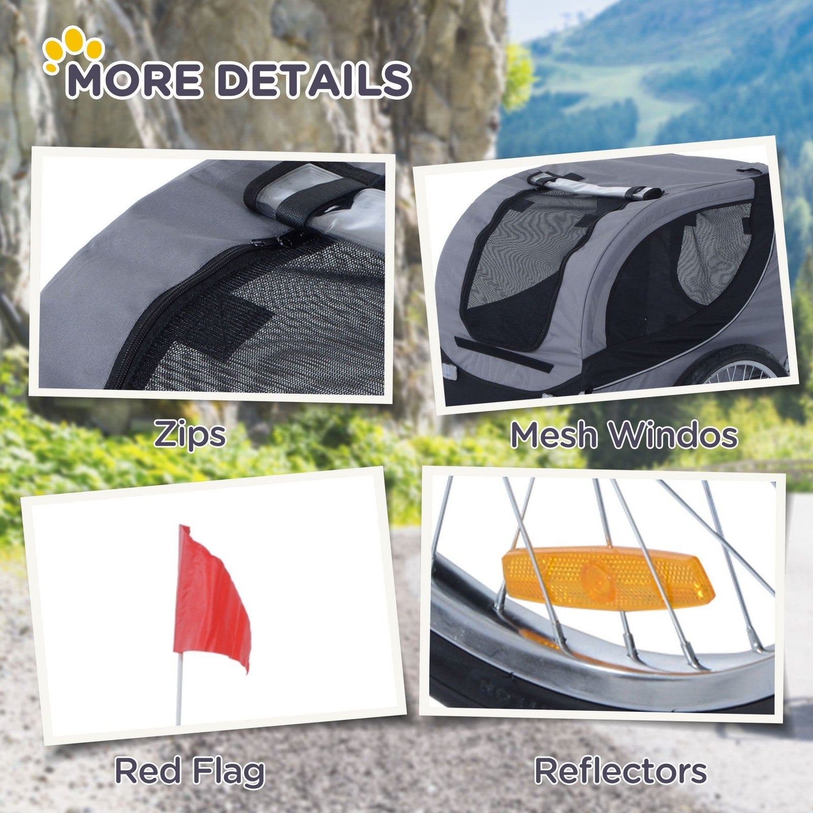 Pawhut Pet Bicycle Trailer Steel Dog Bike Carrier Water Resistant Travel Grey