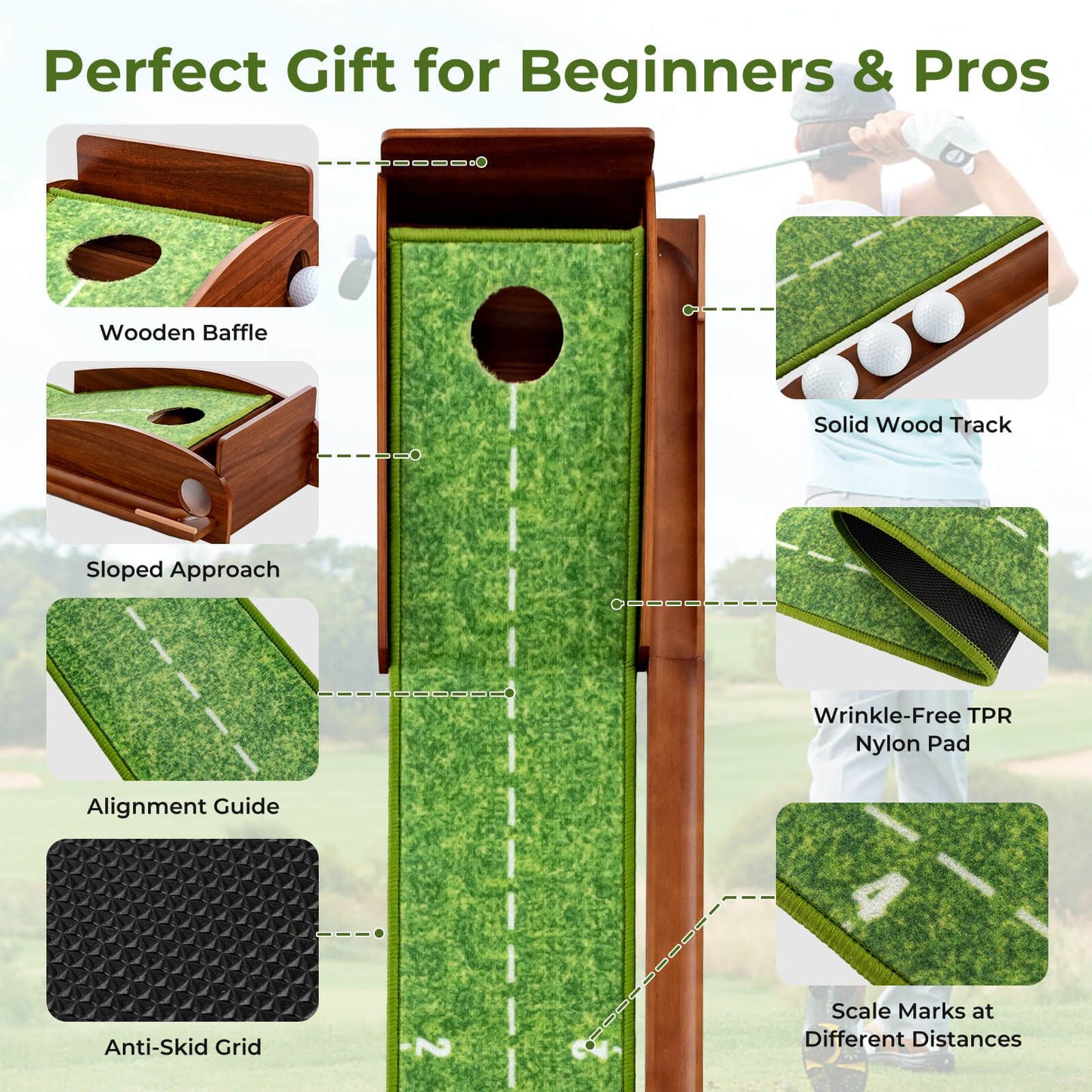 Golf Putting Mat Training Aid with Auto Ball Return and 3 Balls