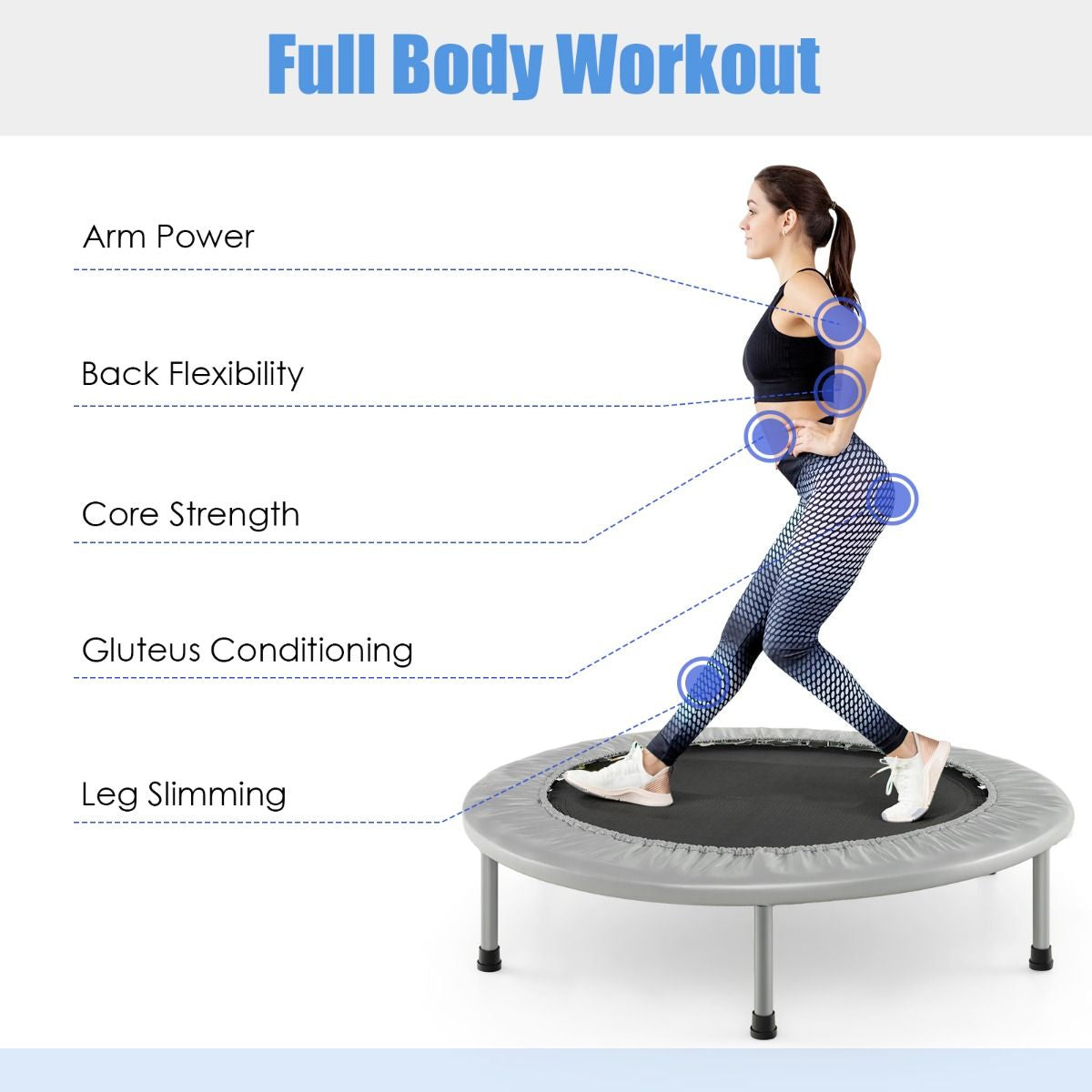 Foldable Mini Trampoline with Springs and Padded Cover