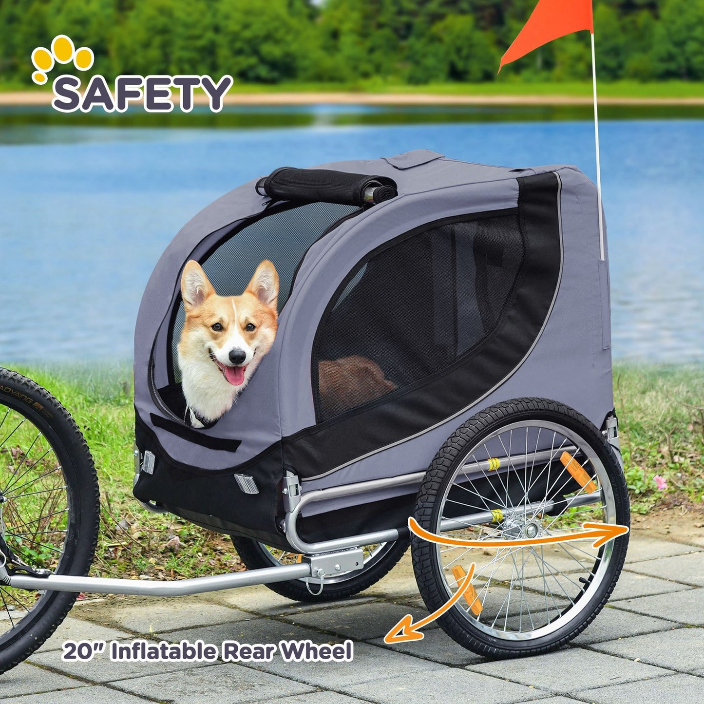 Pawhut Pet Bicycle Trailer Steel Dog Bike Carrier Water Resistant Travel Grey