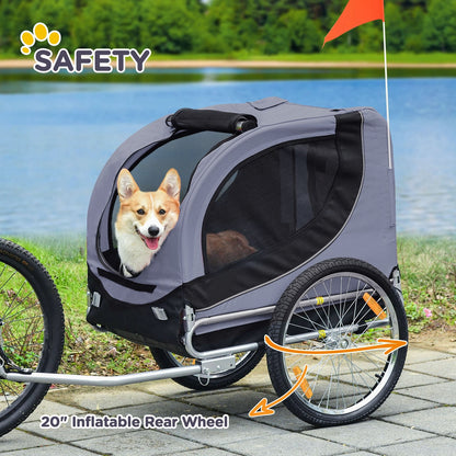 Pawhut Pet Bicycle Trailer Steel Dog Bike Carrier Water Resistant Travel Grey