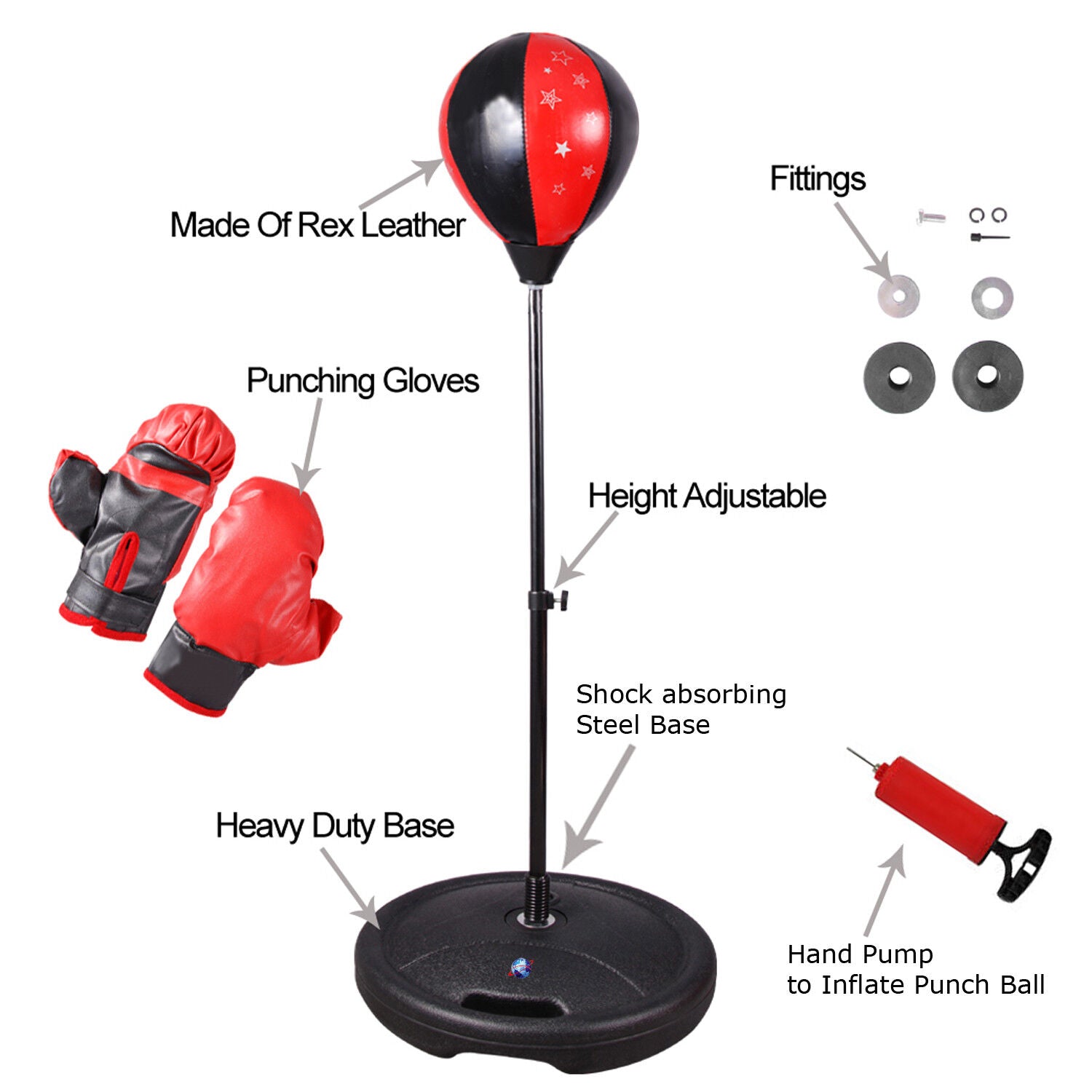 CHILDREN KIDS JUNIOR BOXING PUNCH BALL BAG FREE STANDING SET with MITTS GLOVES