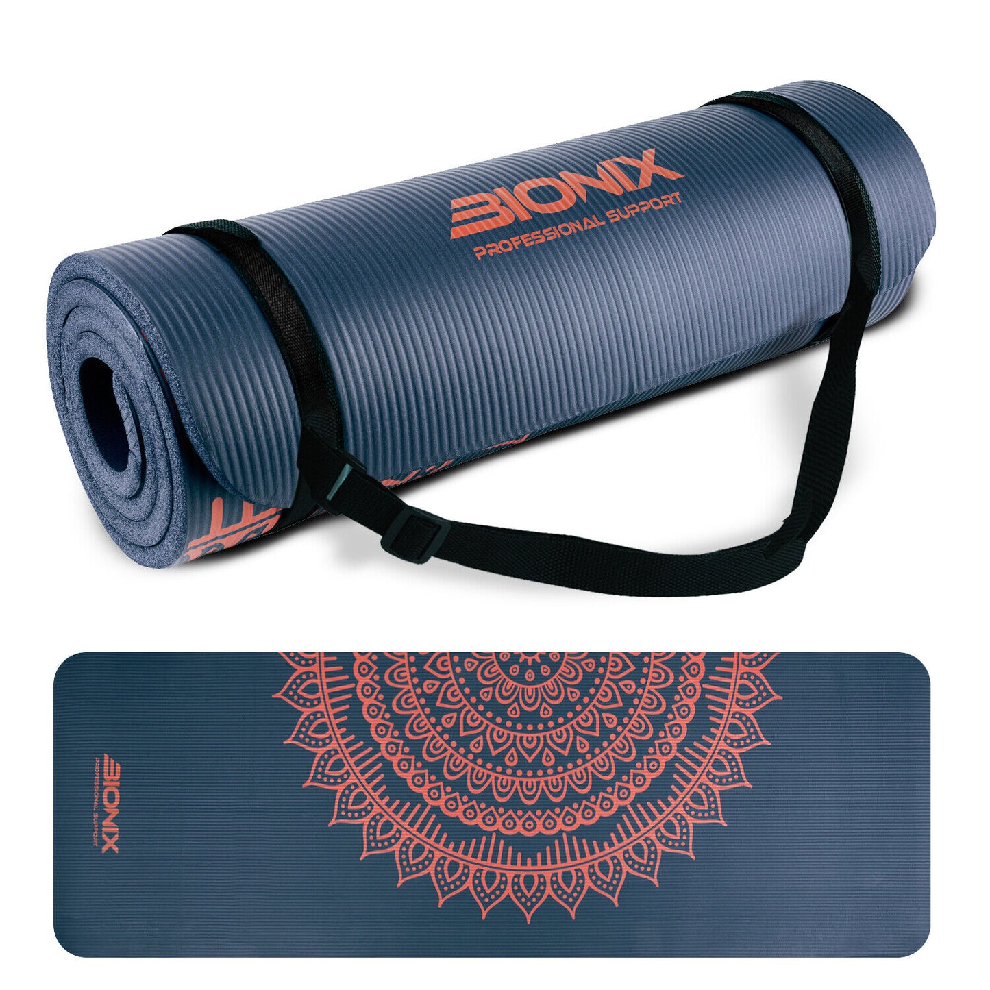 Yoga Mat Thick 10Mm Non Slip Gym Exercise Fitness Pilates Carry Strap NBR 183X62