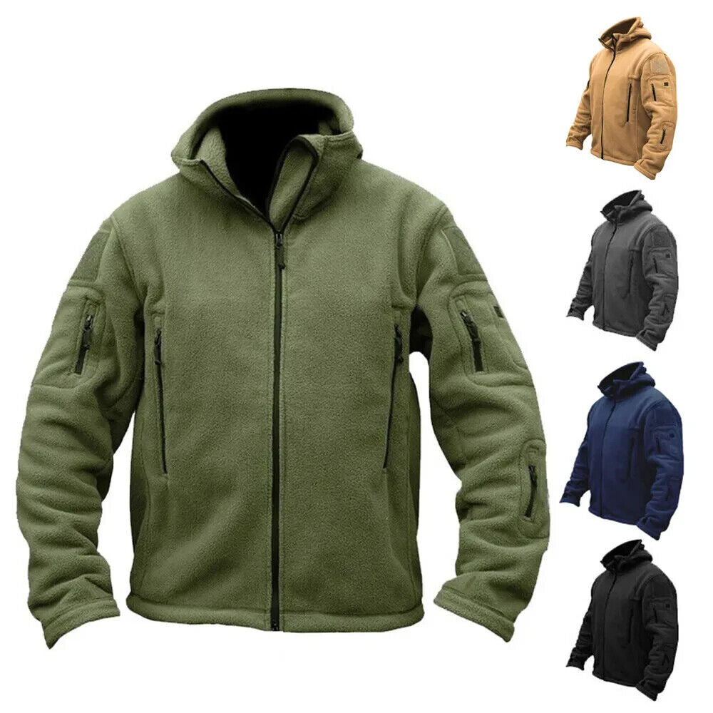 Men Casual Coat Tactical Recon Fleece Jacket Full Zip Army Hoodie Combat Hoody