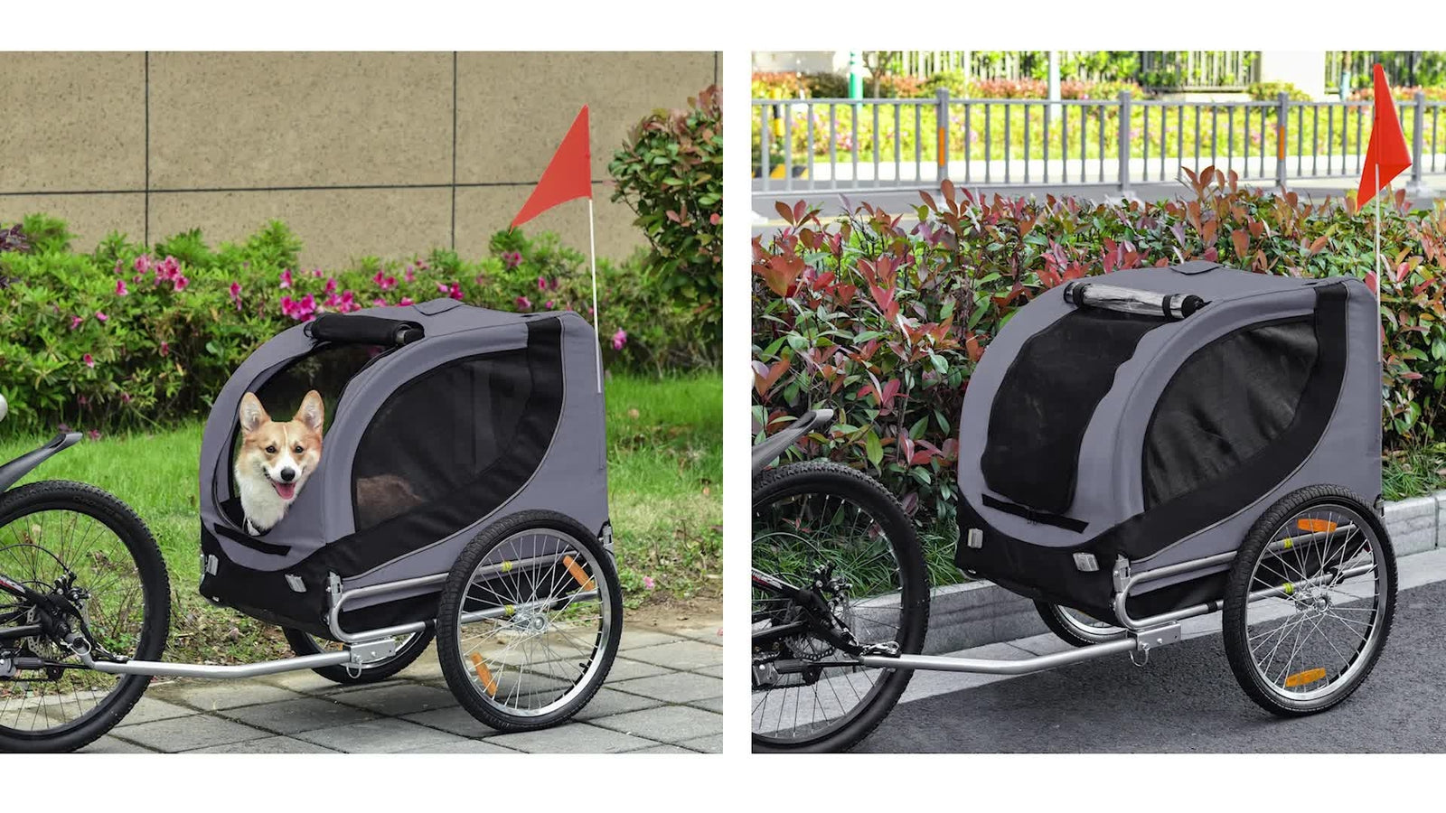 Pawhut Pet Bicycle Trailer Steel Dog Bike Carrier Water Resistant Travel Grey