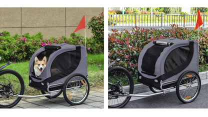 Pawhut Pet Bicycle Trailer Steel Dog Bike Carrier Water Resistant Travel Grey