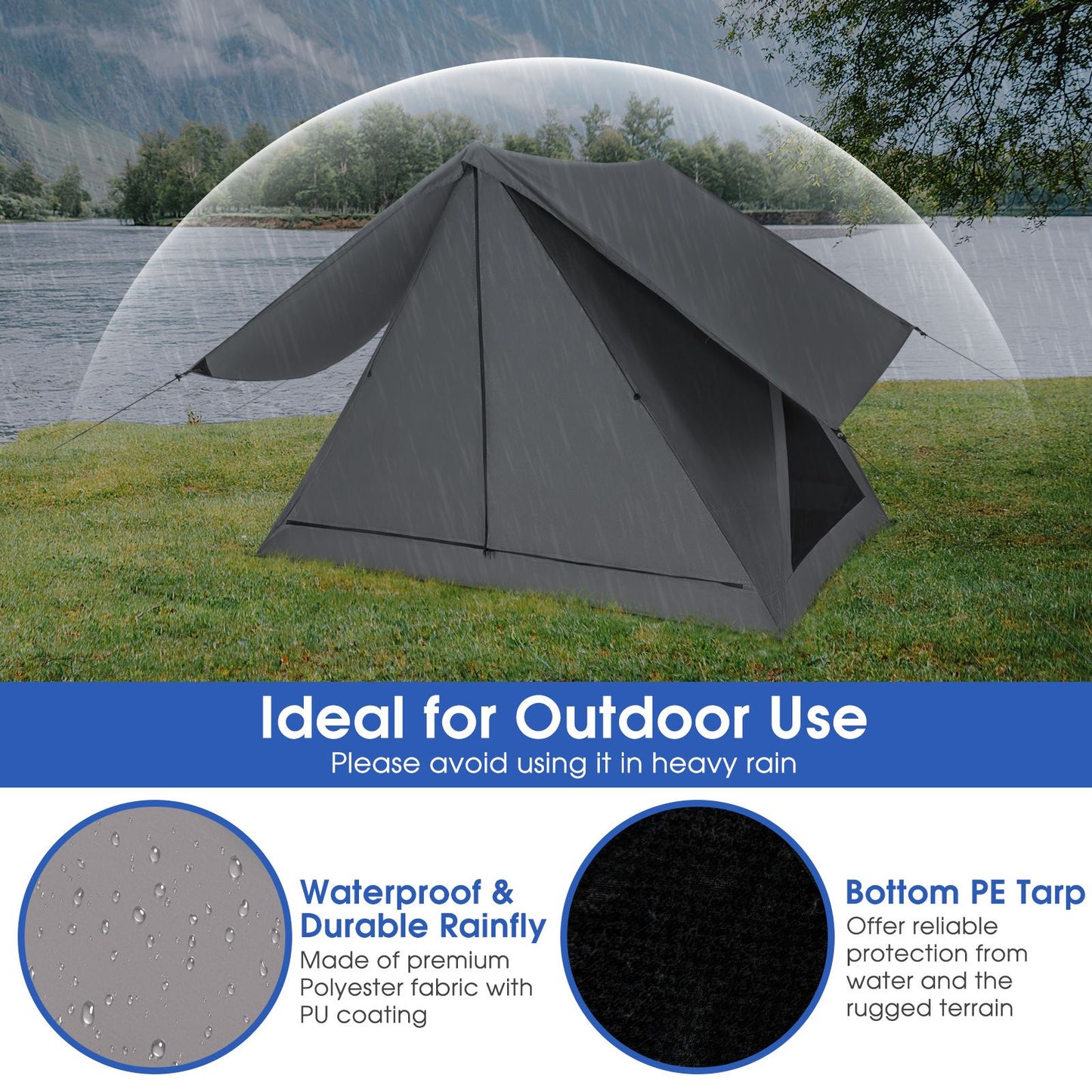 Pop-Up Camping Tent with Carry Bag and Rainfly for 2-3 People