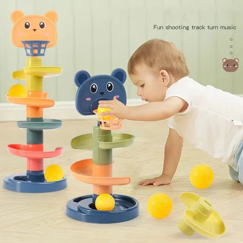 Baby Rotating Track Stacking Montessori Rolling Ball Tower Toys Early Parent Child Education Interactive Children'S Toy Gifts
