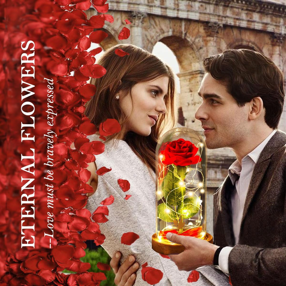 Birthday Gifts for Women,Beauty and the Beast Rose,Red Rose in Glass Dome with Lights,Flowers for Delivery Prime,Romanticflower Gifts for Women Mom Wife Girlfriend on Birthday, Anniversary, Wedding