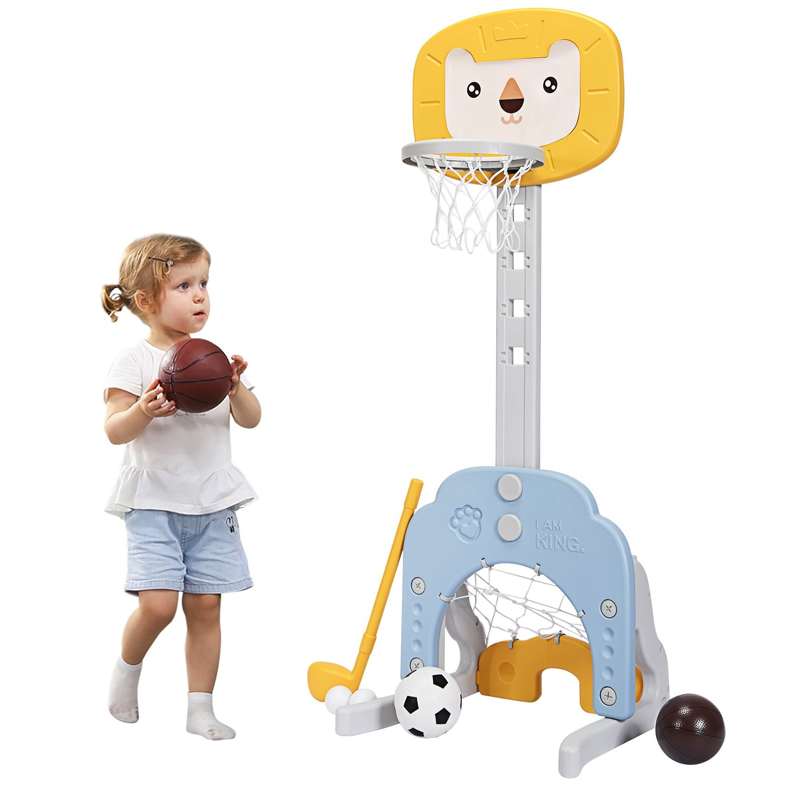3-In-1 Basketball Hoop Set Stand with 5 Adjustable Height Levels