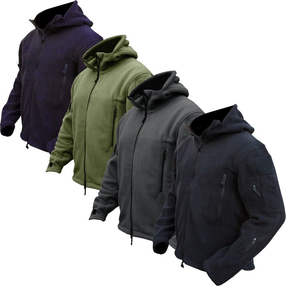 Men Casual Coat Tactical Recon Fleece Jacket Full Zip Army Hoodie Combat Hoody