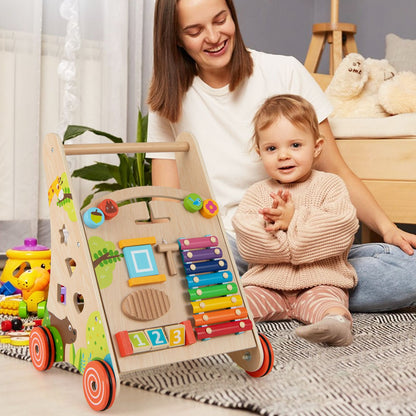 Wooden Baby Walker Push Walker with Learning Activity and Storage