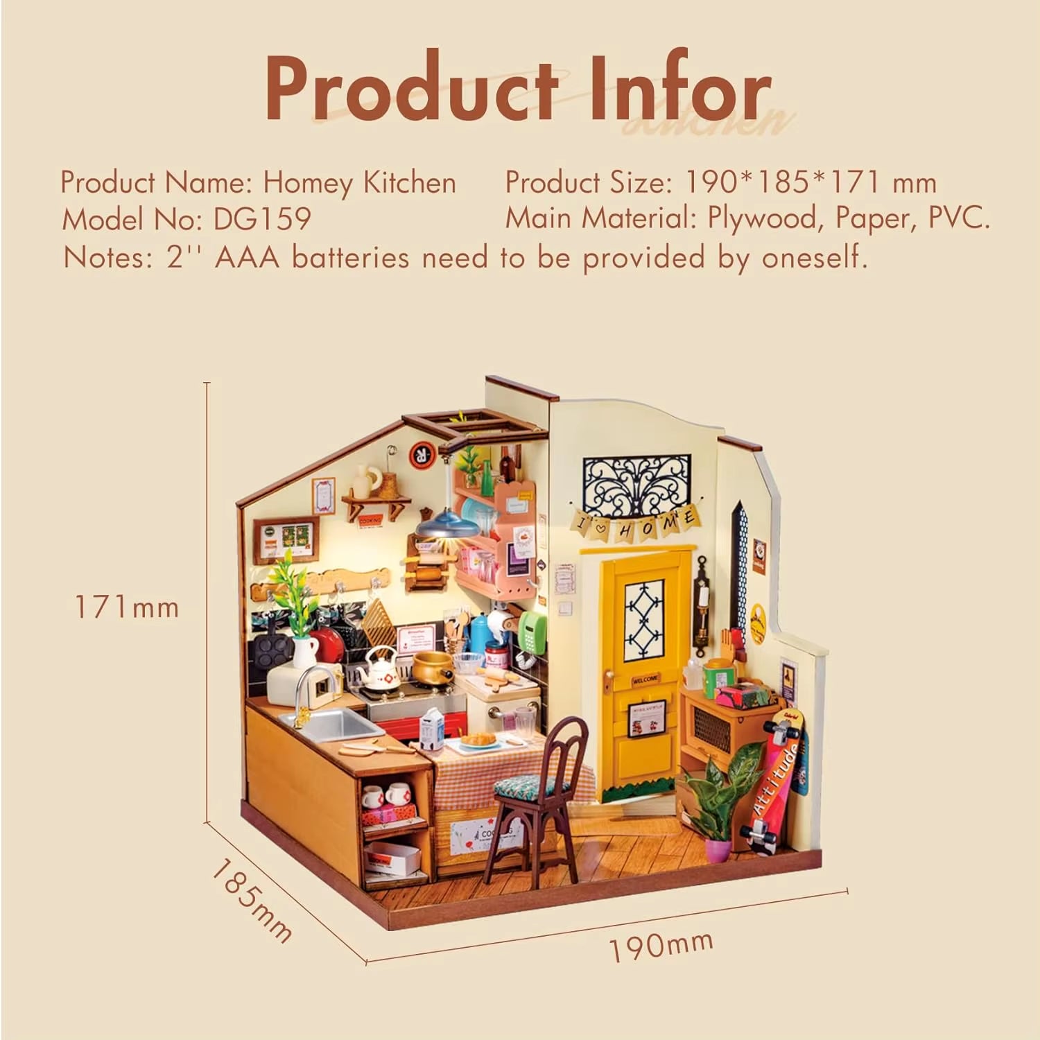 Rolife Cozy Kitchen 3D Wooden Puzzle DIY Miniature House Kit Gift for Kids DG159