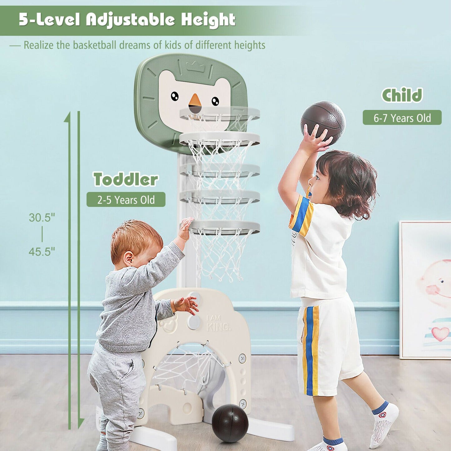 3-In-1 Basketball Hoop Set Stand with 5 Adjustable Height Levels