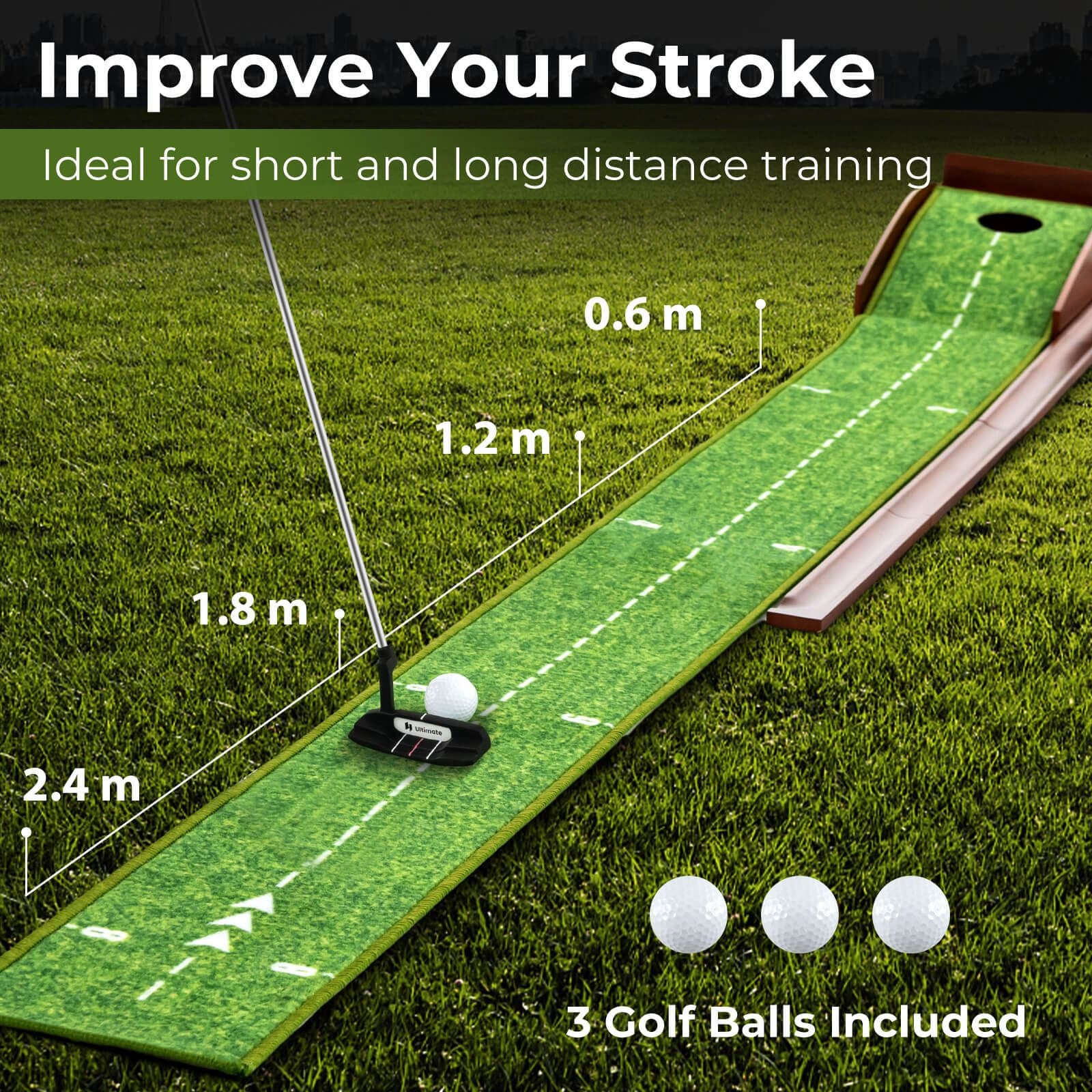 Golf Putting Mat Training Aid with Auto Ball Return and 3 Balls