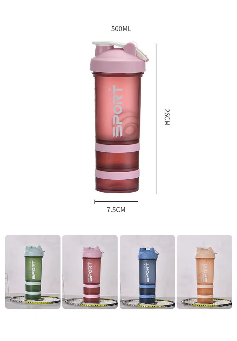 500ML 3-Layer Sports Water Bottle Protein Shaker Outdoor Travel Portable Leakproof Drinkware Plastic My Drink Bottle BPA Free
