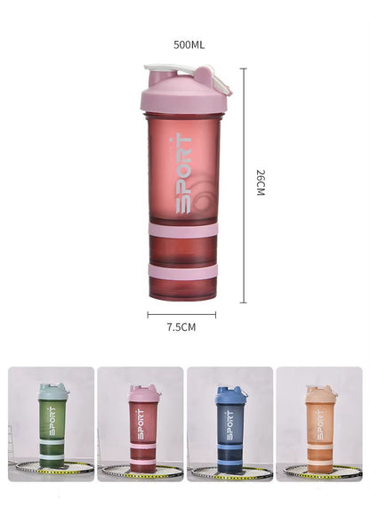 500ML 3-Layer Sports Water Bottle Protein Shaker Outdoor Travel Portable Leakproof Drinkware Plastic My Drink Bottle BPA Free