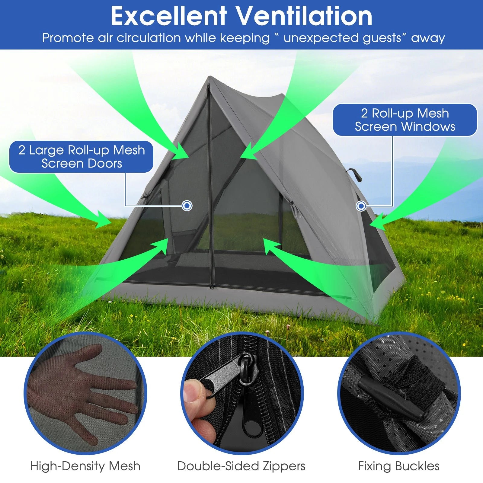 Pop-Up Camping Tent with Carry Bag and Rainfly for 2-3 People