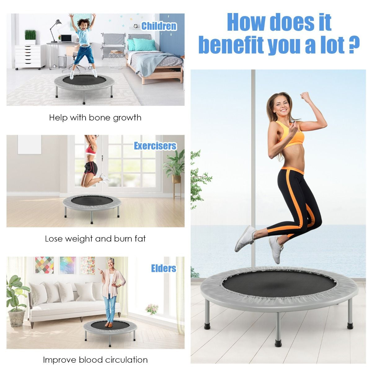 Foldable Mini Trampoline with Springs and Padded Cover