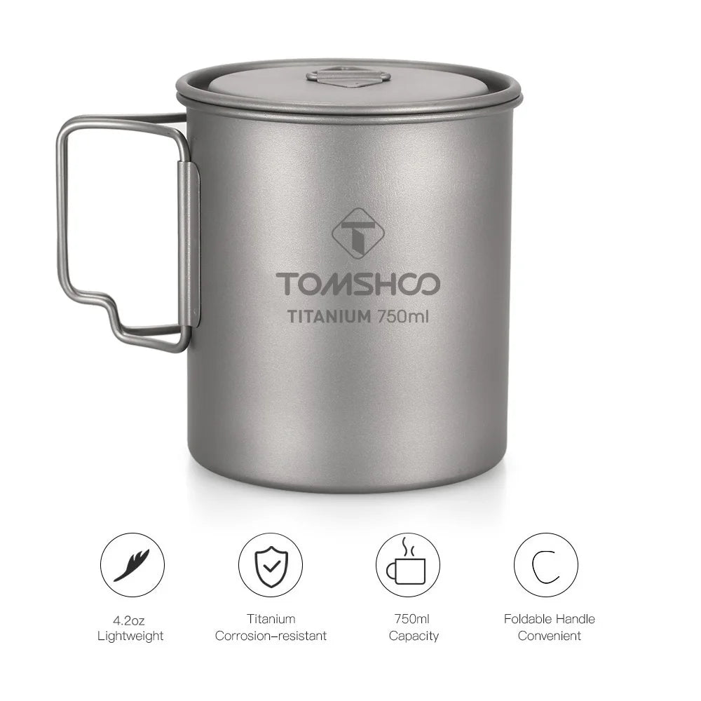750Ml Outdoor Camping Cup Durable Titanium Cup Tourist Tableware Picnic Utensils Tourism Camping Mug Camping Equipment