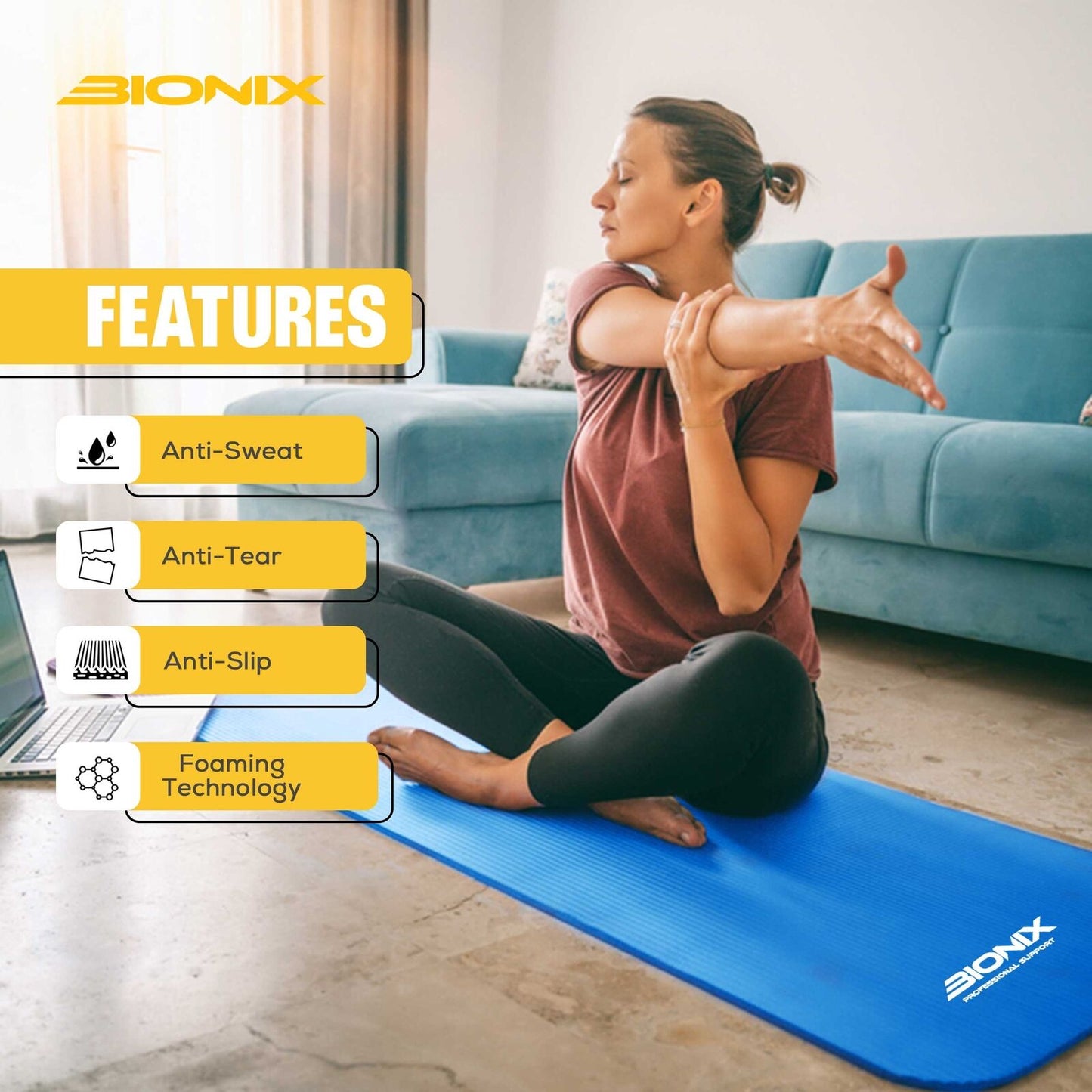 Yoga Mat Thick 10Mm Non Slip Gym Exercise Fitness Pilates Carry Strap NBR 183X62